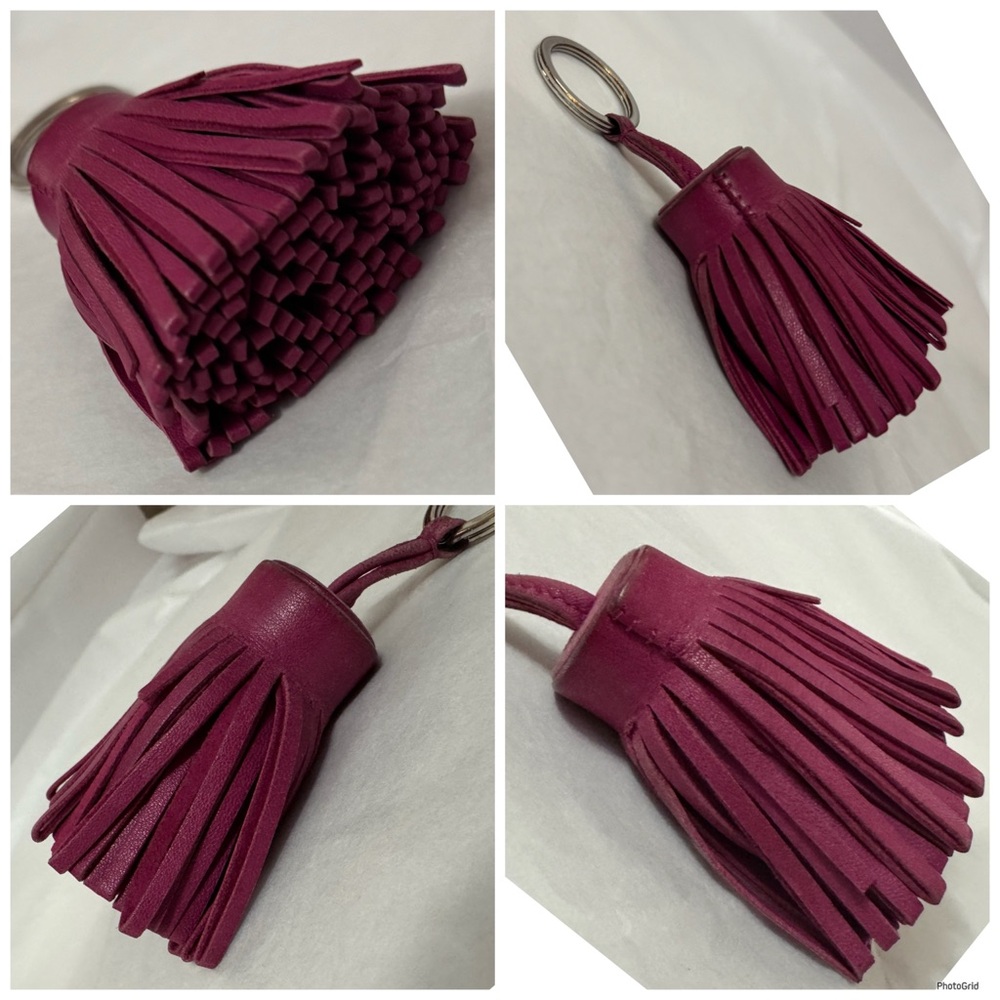 Hermès AUTHENTIC Carmen Leather Magenta Fuchsia Pink Fringe Key Ring Bag Charm - Picture 12 of 16